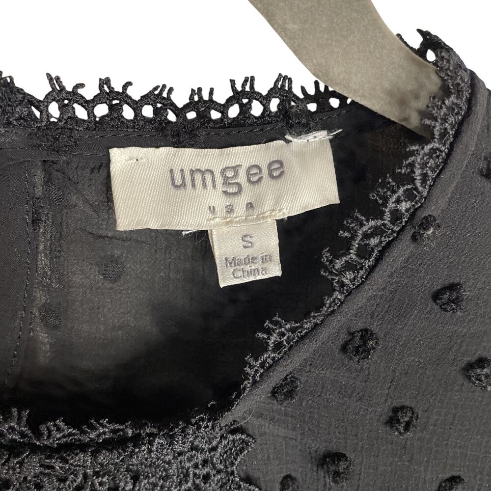 Umgee Women’s Black Blouse Size Small - 3/4 Bell Sleeve Boho Lace/Embroidered - Picture 5 of 9